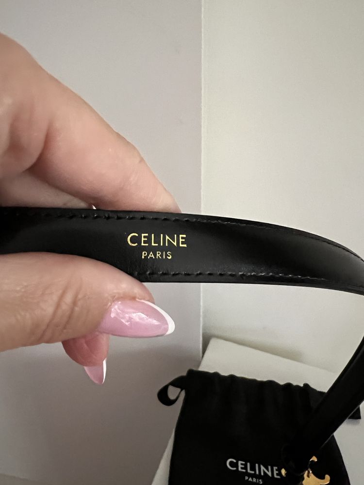 Celine pasek 90 czarny cienki skóra