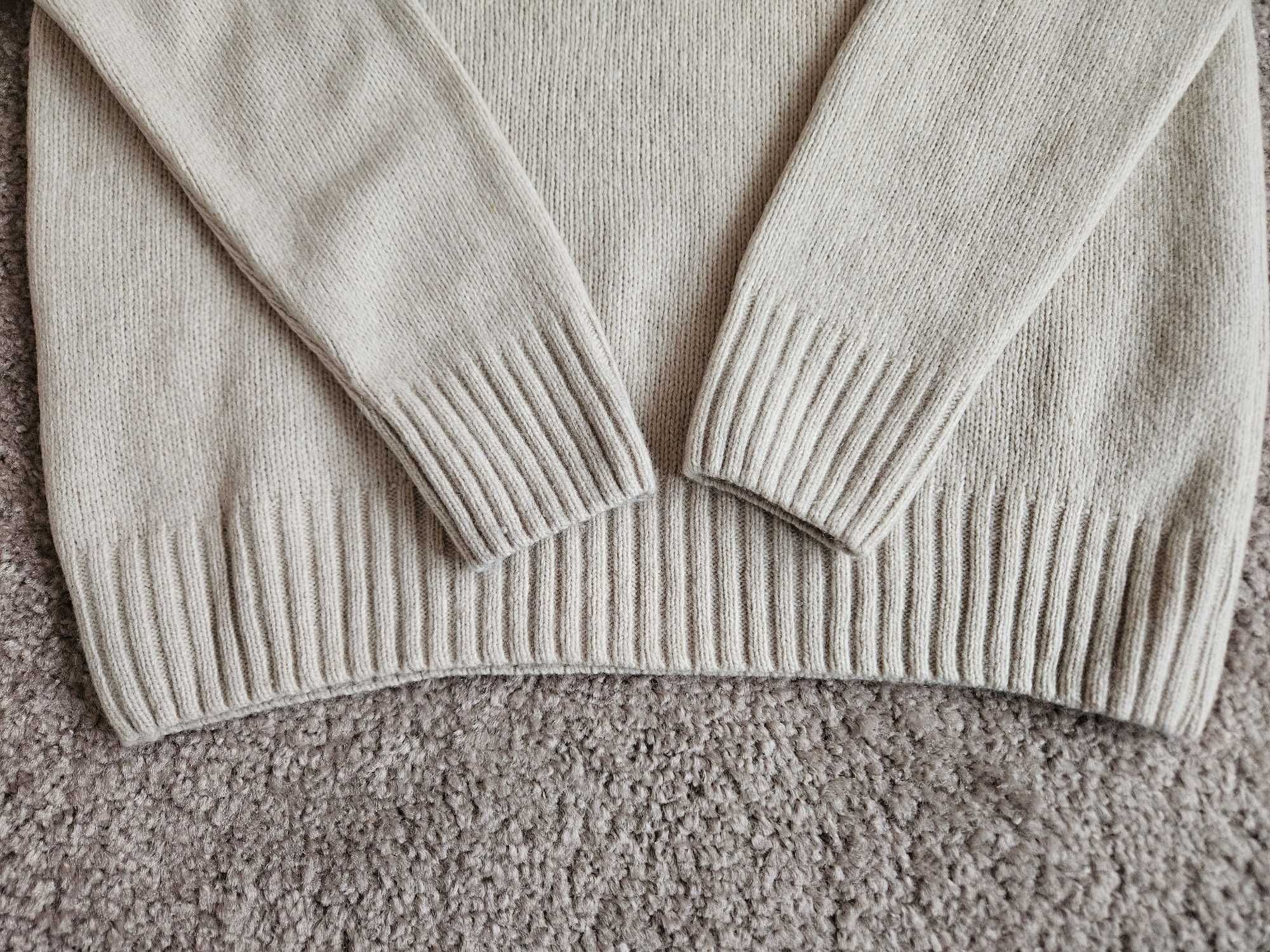 Gruby golf męski Zara kremowy/ecru, wełna+nylon, rozm. M