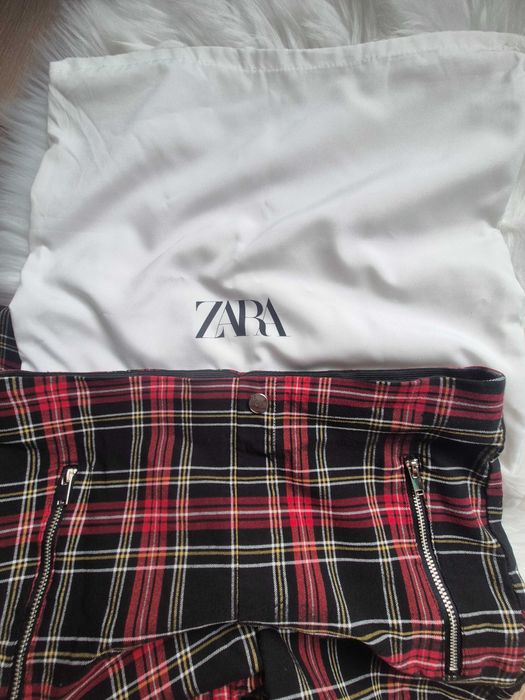 Spodnie w kratę wiskoza pants punk rock proste Zara 40/L