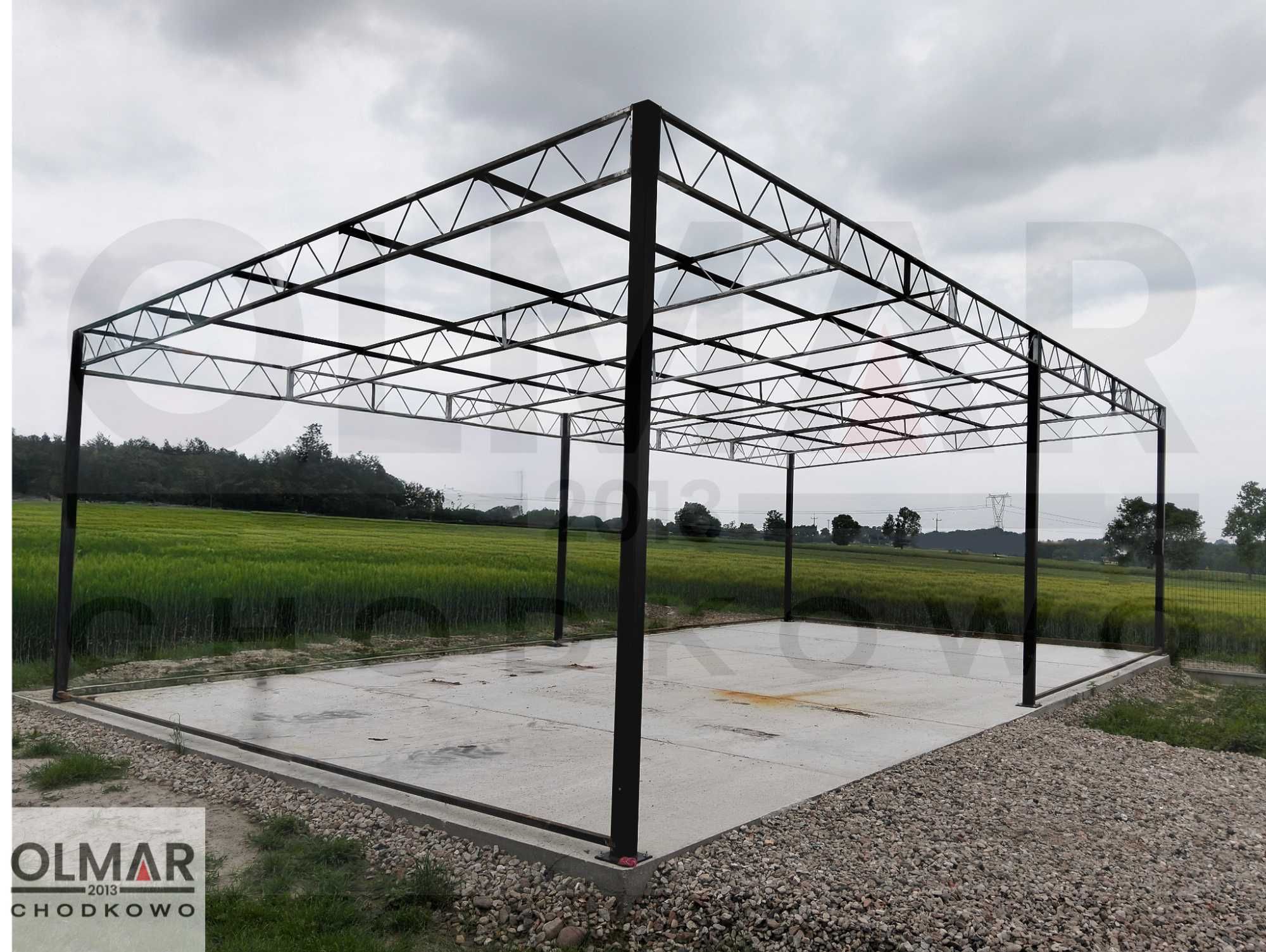 Stelaż wiaty 12,94m x 6,46m z łatami na dach.