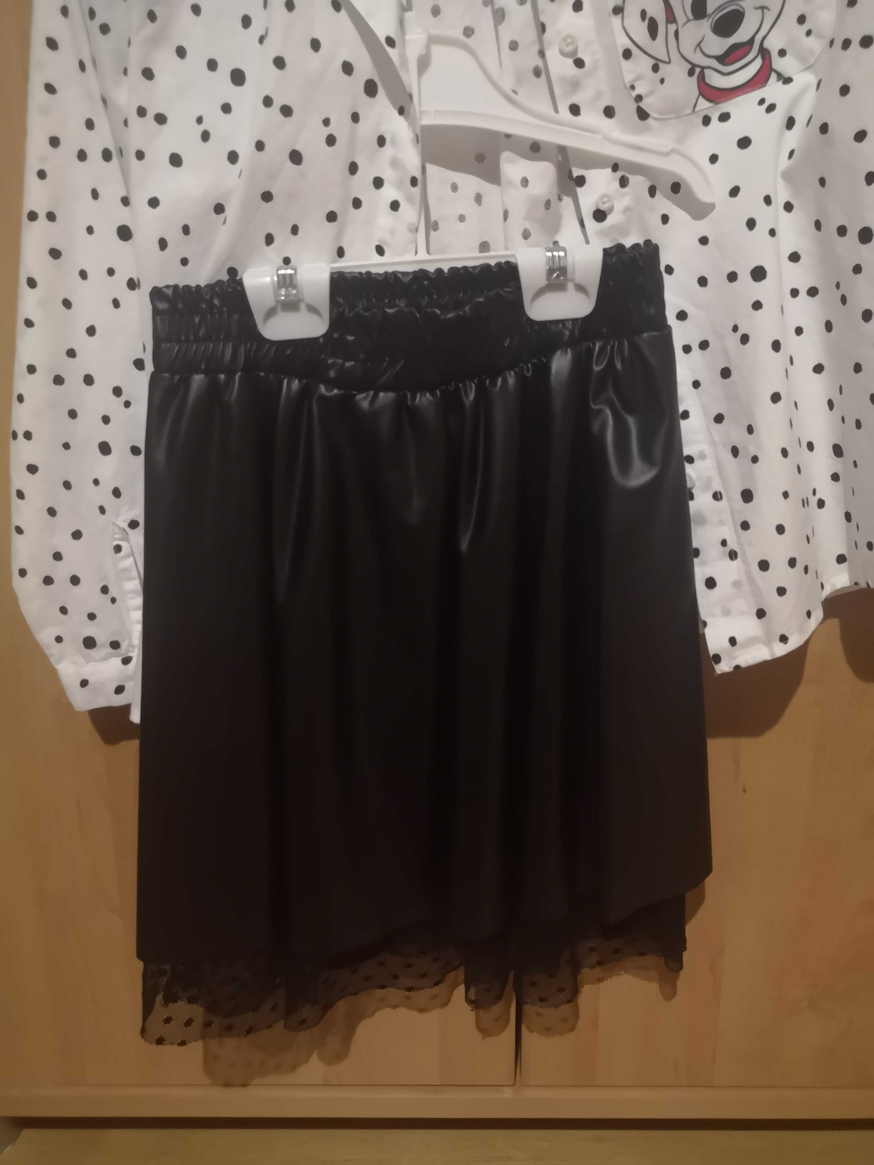 Piękny galowy zestaw, biała koszula, 
czarna spódniczka, rozm 134