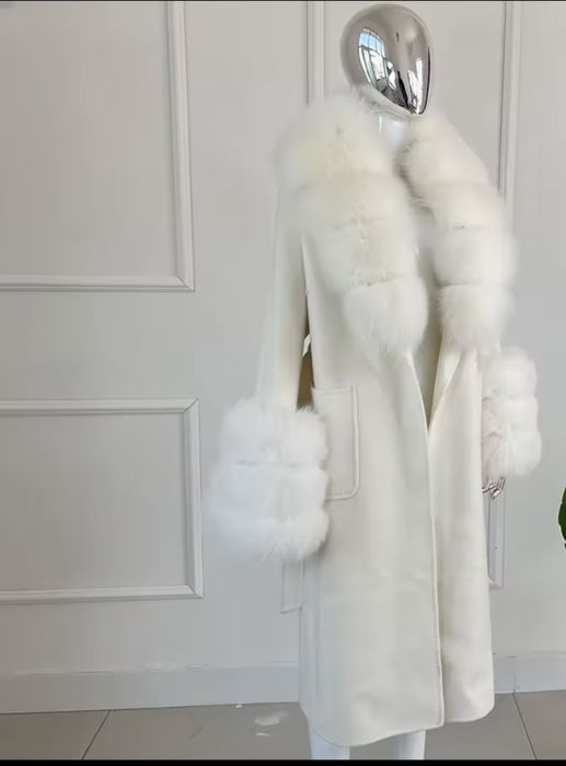 Kontantto plaszcz kaszmir z welna cieply futro z lisa xs-3xl