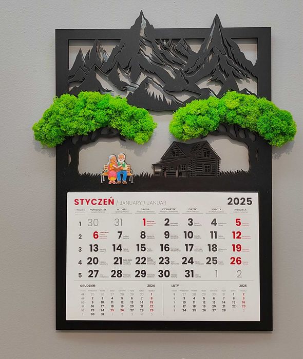 Kalendarz 2025 mech góry babci dziadka kolor UV chata góralska 50x36