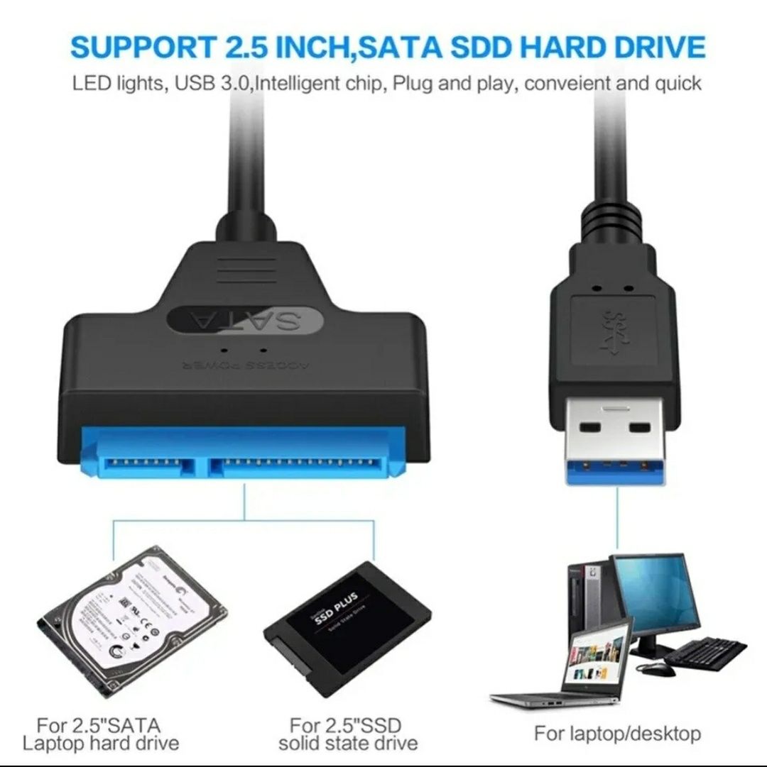 Кабель подключения SSD SATA , HDD SATA 2,5" через USB 3,0 .