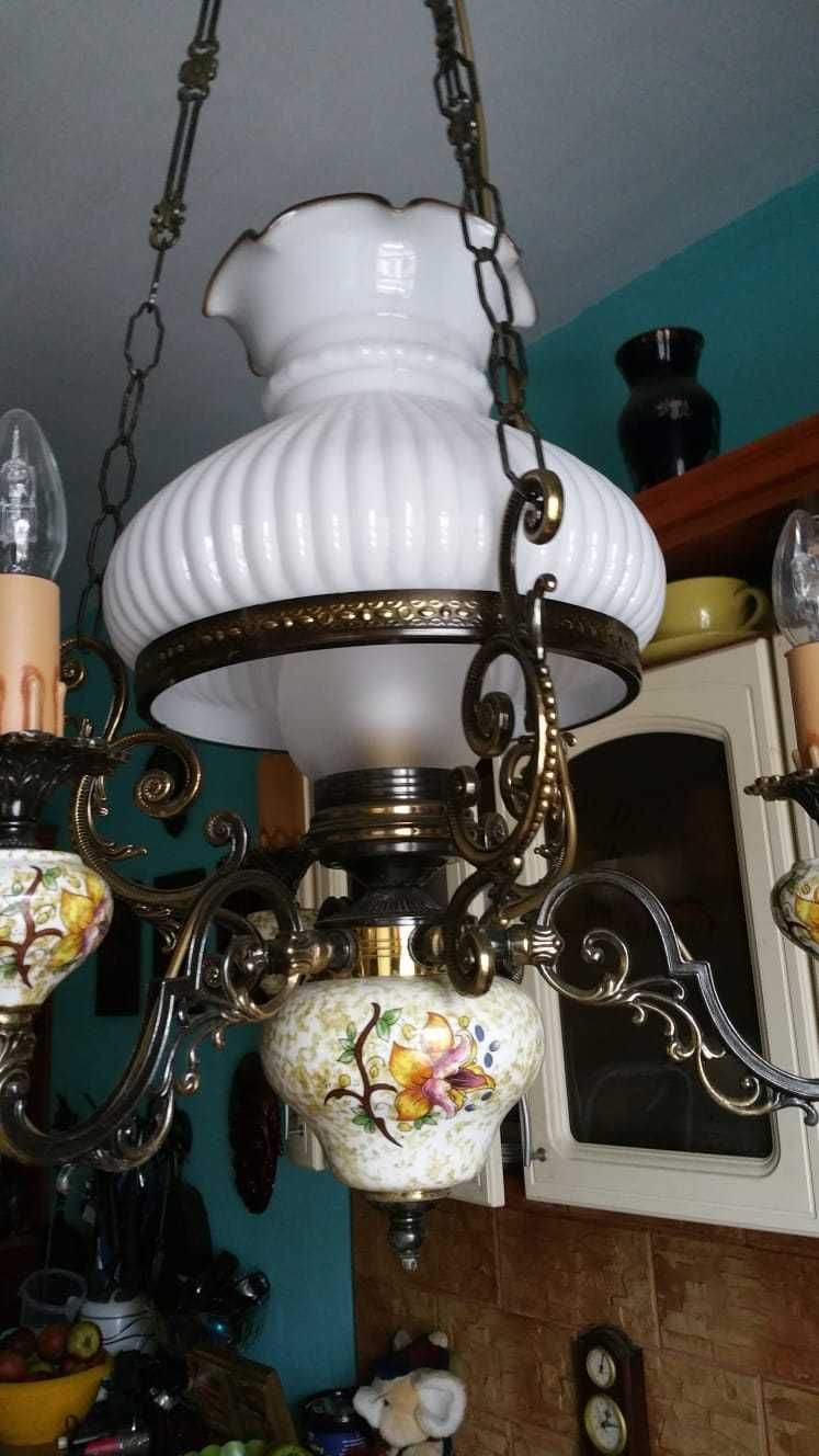 Lampa sufitowa mosiężna - porcelanowa