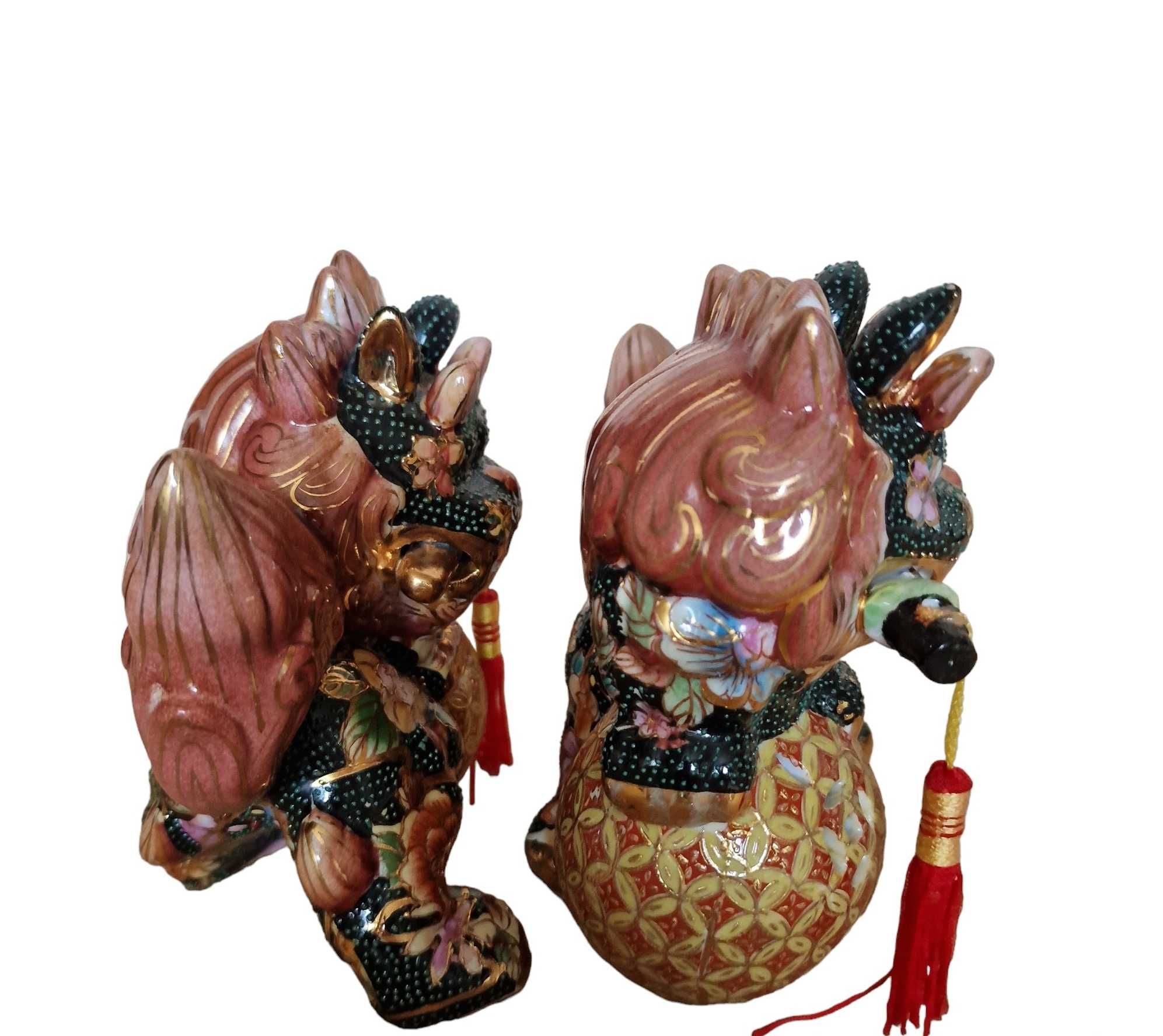 2 figurki ceramiczne porcelanowe Foo Dog Guardian Lion Statua