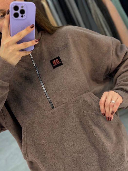 Женская кофта флиска Balenciaga зимняя флис POLAR с карманом кенгуру