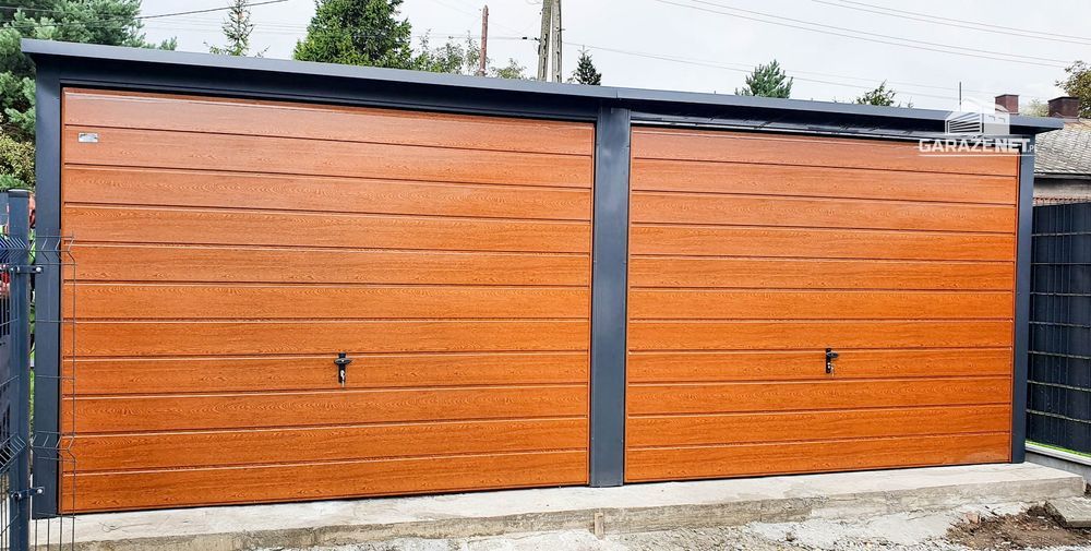 GARAŻ BLASZANY 6m x 6m 2x Brama Uchylna Złoty Dąb Antracyt 6x6 GB205