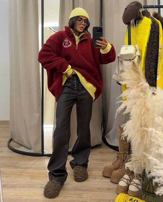 Жіночі штани  палацо з еко шкіри на шнуровці шоколад та чорні