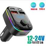 Transmiter FM szybka ładowarka Bluetooth audio MP3 BT 2X USB RGB USB-C