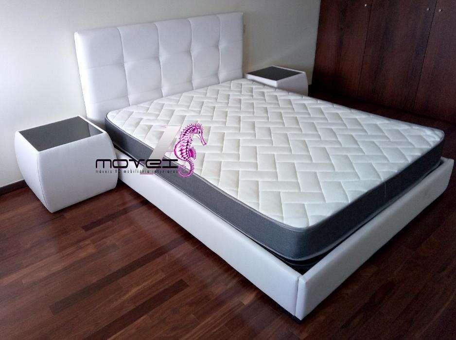 Cama estofada+Estrado e Colchão Novo (Fabricantes)