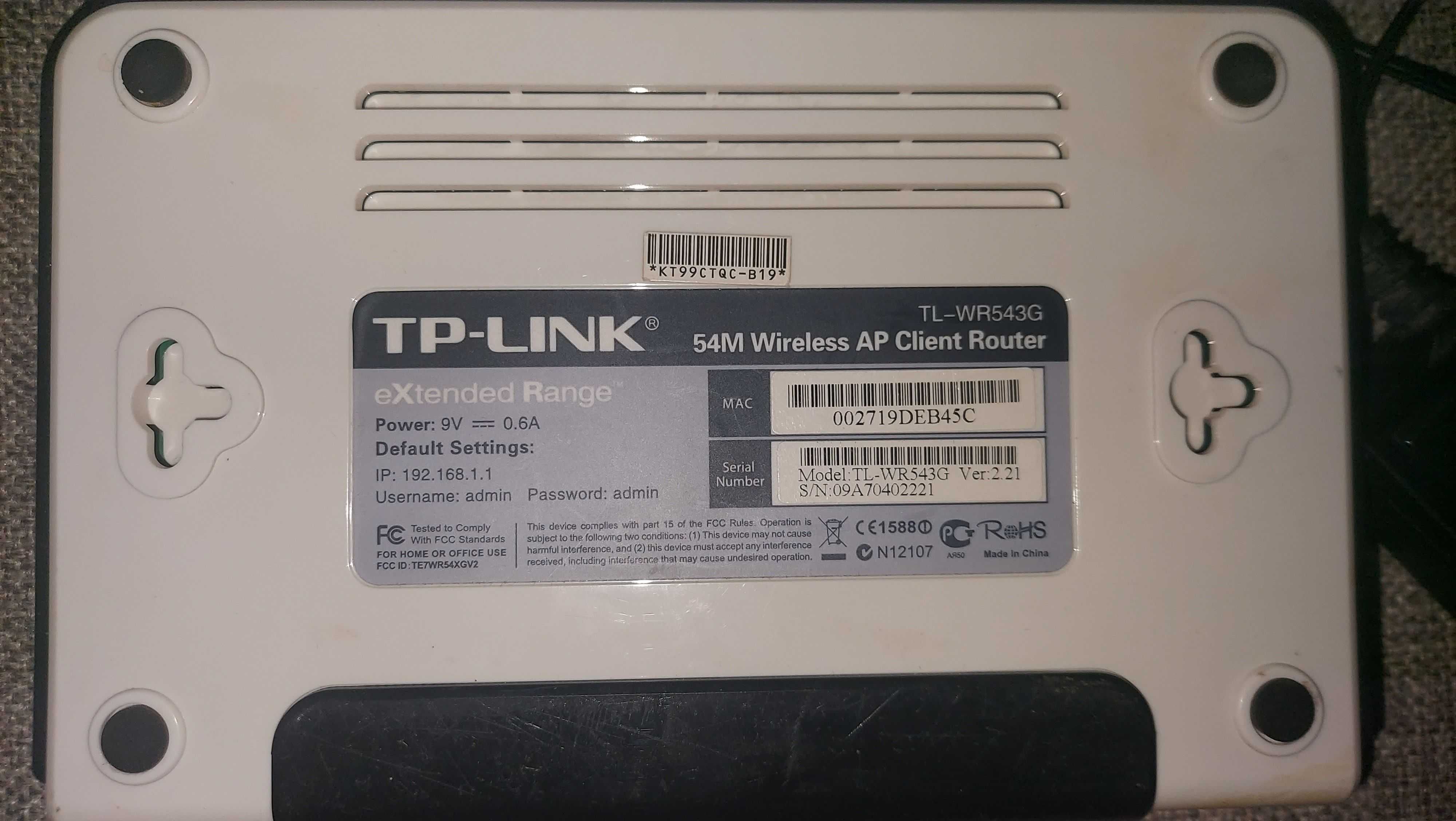 Router TP LINK TL-WR543G