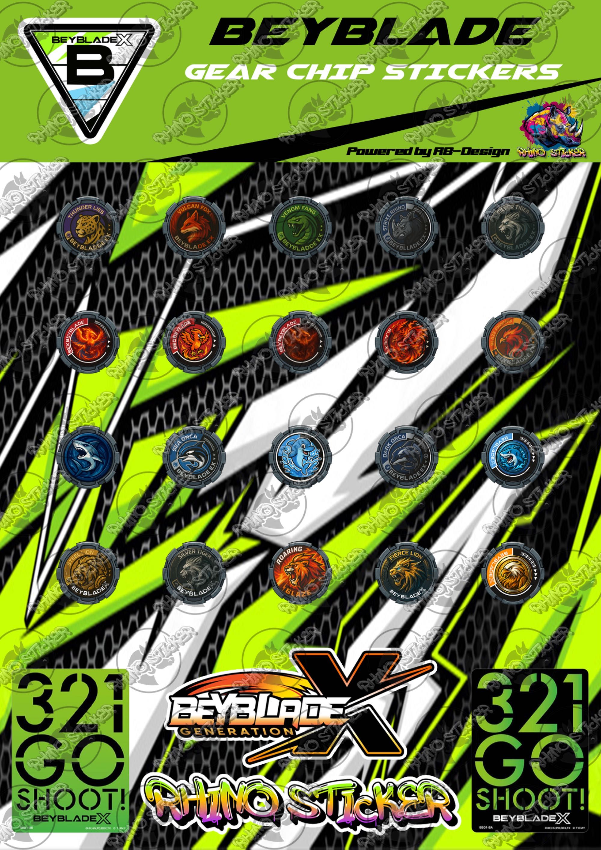 Autocolantes Personalizados Beyblade (Gear Chip 16mm) - 20un.+5 Extras