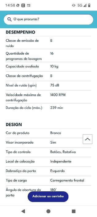 Máquina lavar roupa Princesse WM1462CT 10kg classe A