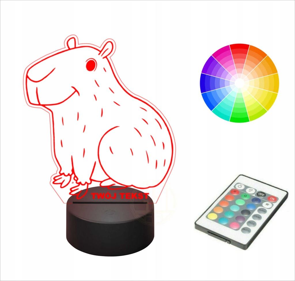Lampka nocna na biurko 3d led imię grawer KAPIBARA