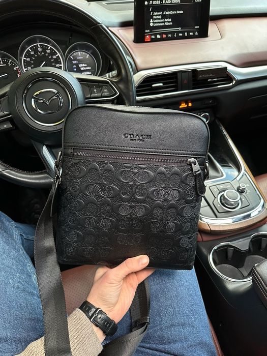 Сумка мужская Coach Houston Relief Print Cow Leather Flight Bag Black