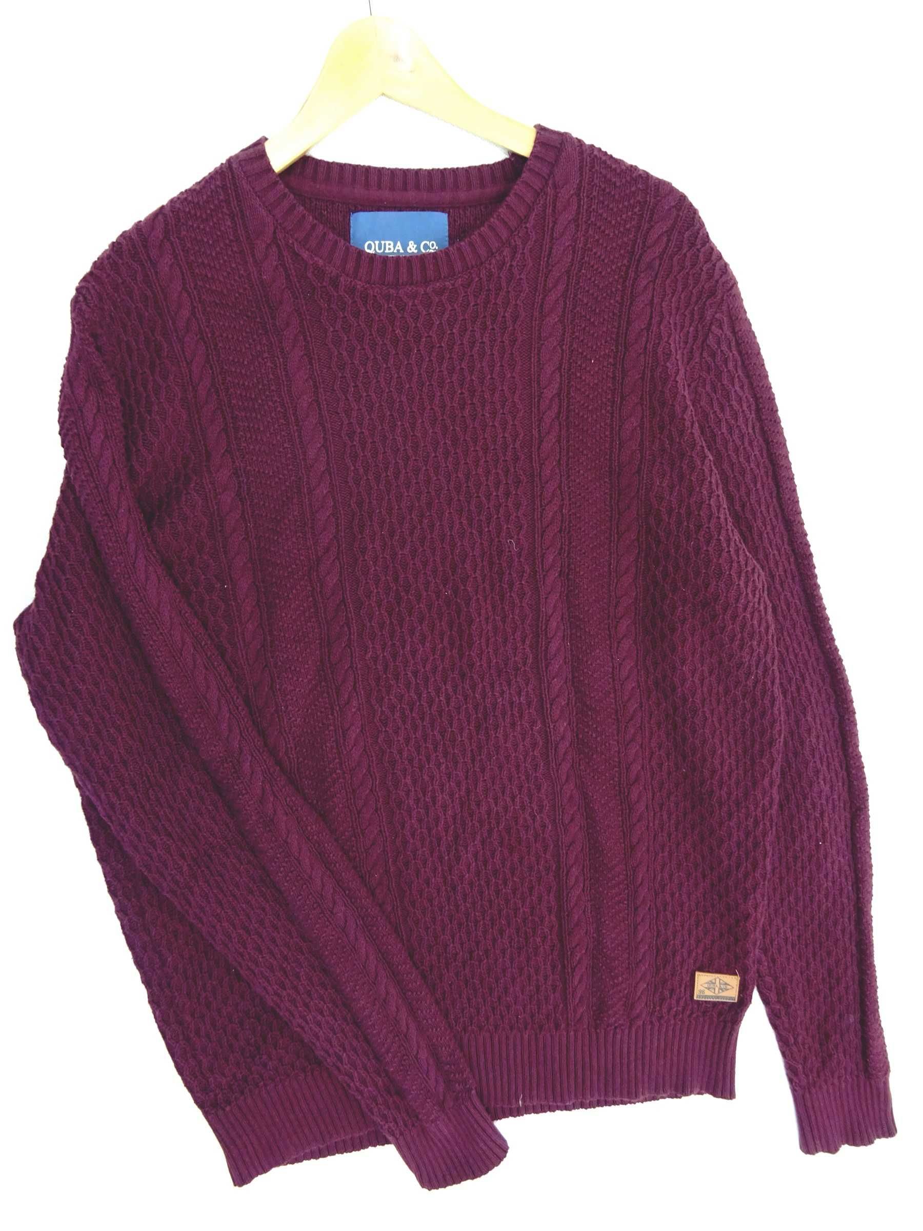 BT27 Stylowy elegancki sweter męski  pleciony warkocz 100% bawełna L