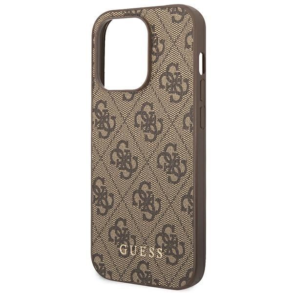 Etui na iPhone 14 Pro Guess 4G Metal Gold Brązowy