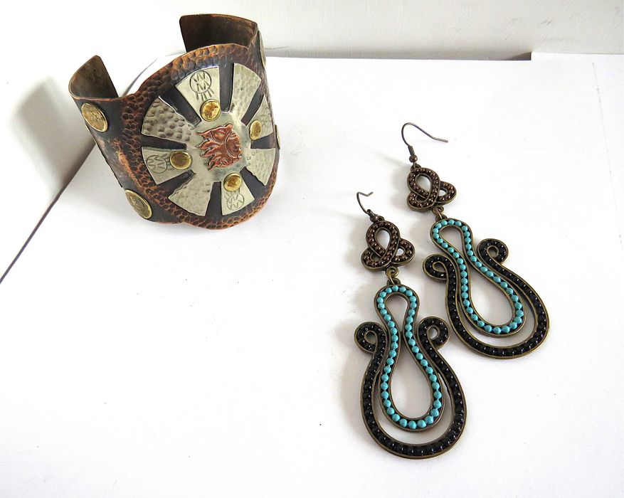 Miedziana bransoletka,kolczyki