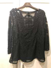 Czarna koronkowa bluzka ciążowa z długim rękawem H&M MAMA L