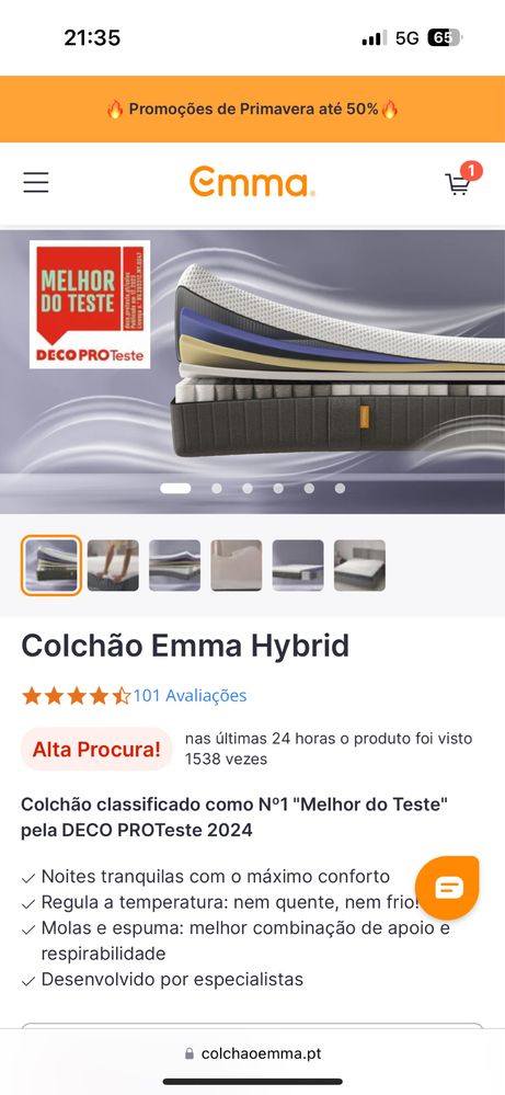 Colchão emma hybrid 180x200