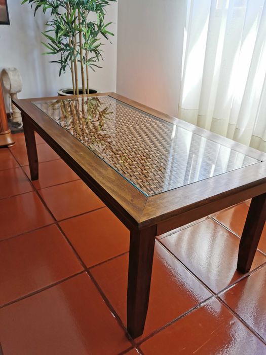 Mesa de apoio para sala - Madeira e vidro