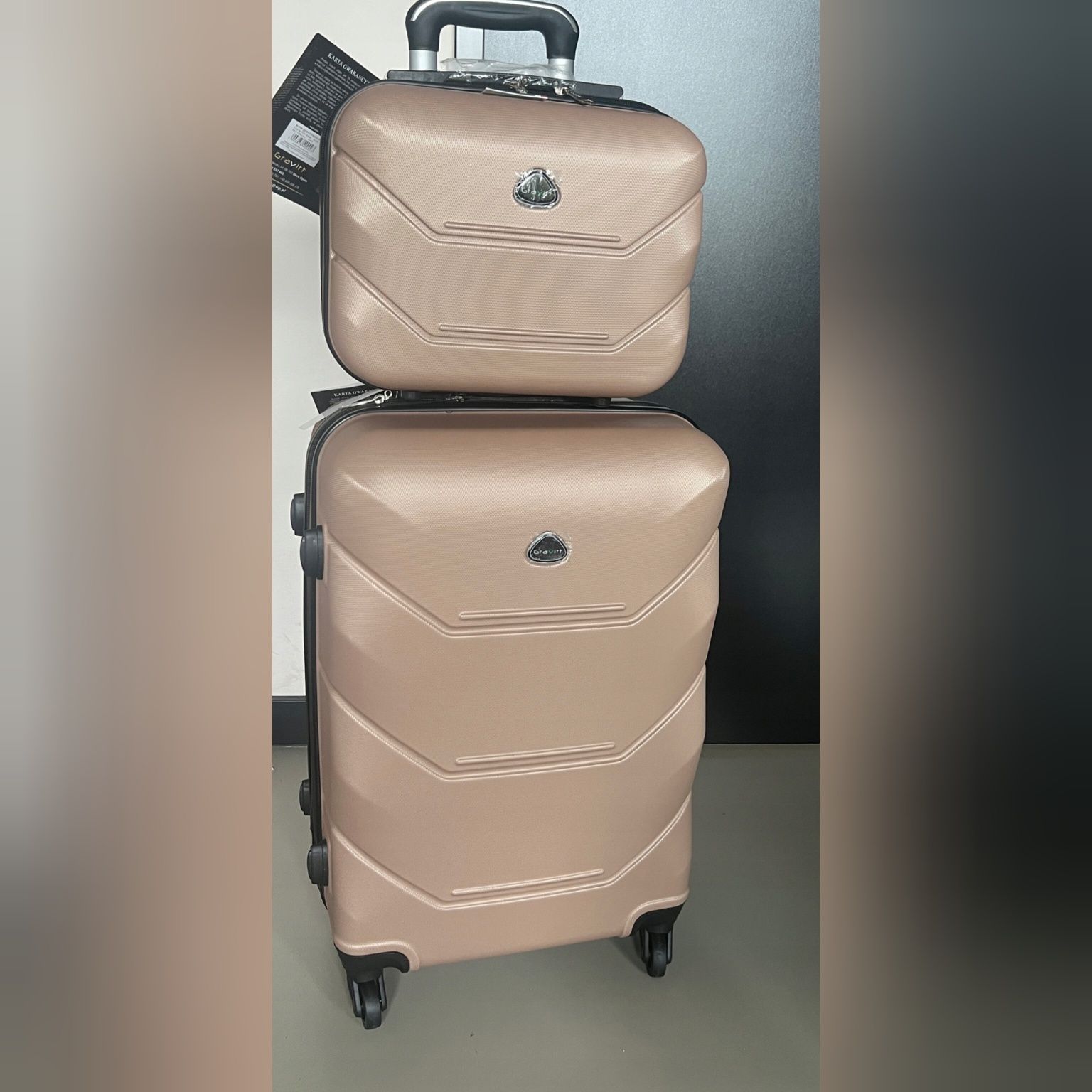 Zestaw walizka na kółkach torba podróżna + kuferek złoty NOWY