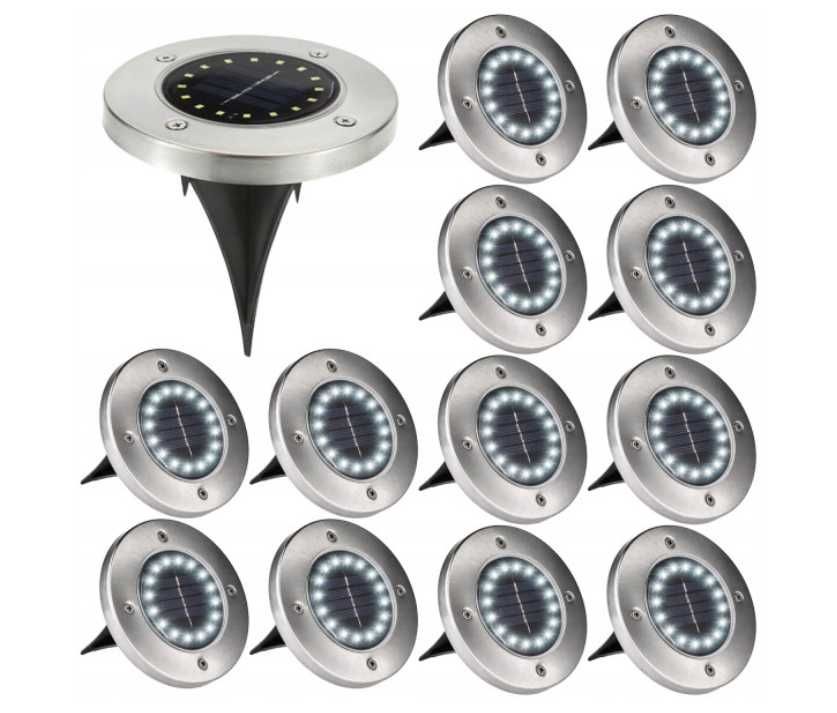 LAMPA LAMPKI OGRODOWE Świecący DYSK 16 LED Solarne Gruntowe - 12 Sztuk
