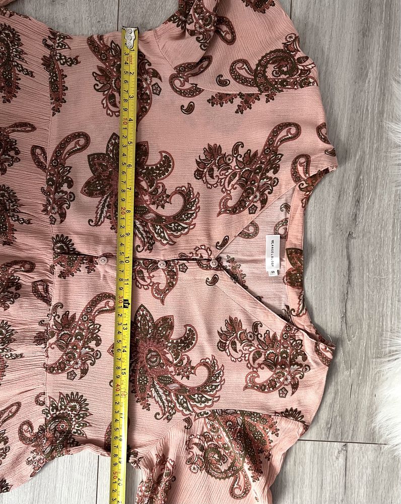 Bluzka damska różowa długim rękaw elegancka wzorzysta S 36 M 38
