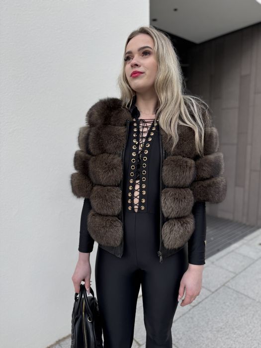 Futro brązowe z lisa xs/s GIAN MORI damskie zimowe nowe 2 w 1