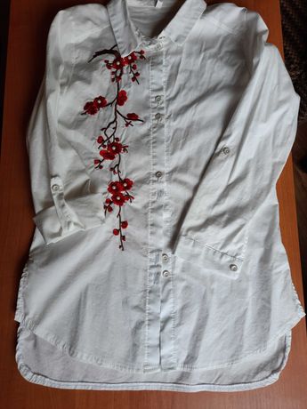 Белая блузка-рубашка для девочки на 8-11 лет (вышиванка)
