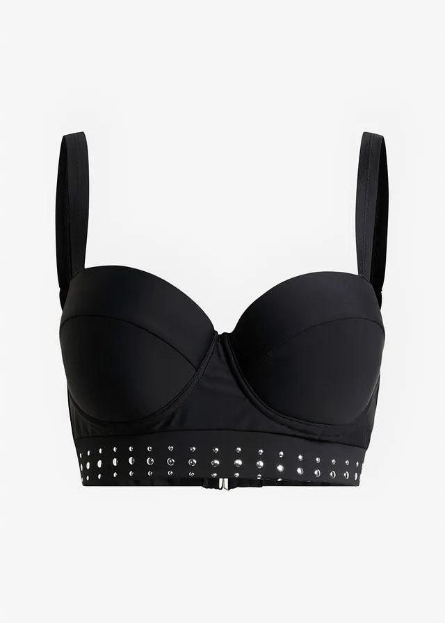 B.P.C biustonosz bikini czarny ze srebrnymi dżetami usztywniany 90C.