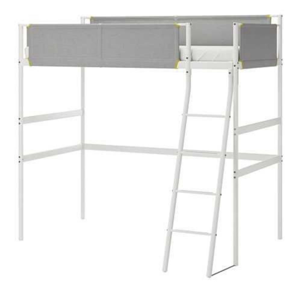 Ліжко-горище IKEA VITVAL 90х200 см біле/світло-сіре