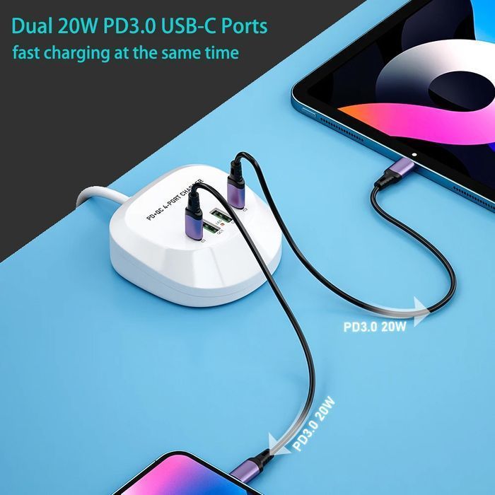 Ładowarka sieciowa T3P+ - 2xTyp C + 2xUSB - QC + PD 40W biała