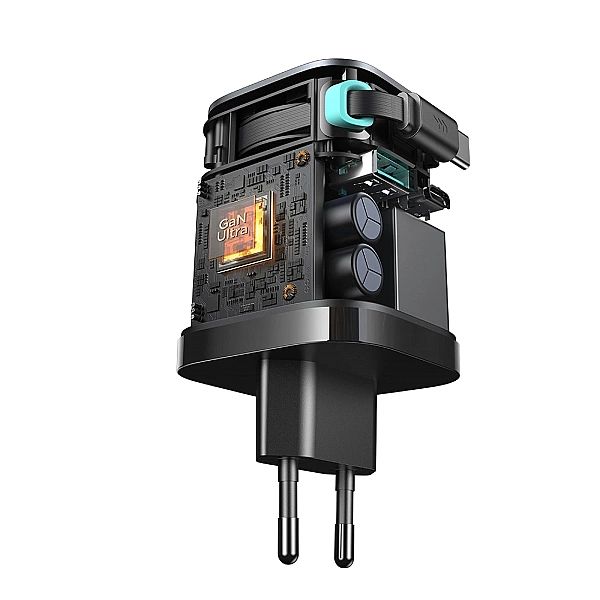 Ładowarka GaN Joyroom JR-TCL02/65W USB-A USB-C z wbudowanym kablem USB