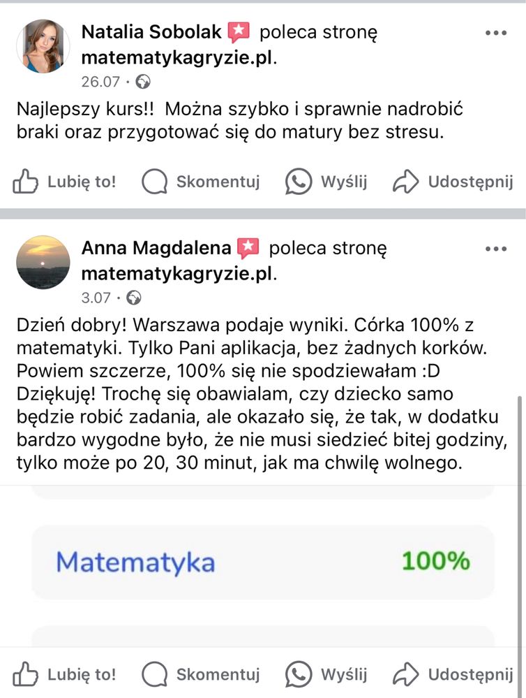 Korepetycje z matematyki z nauczycielką kursu Matematyka Gryzie