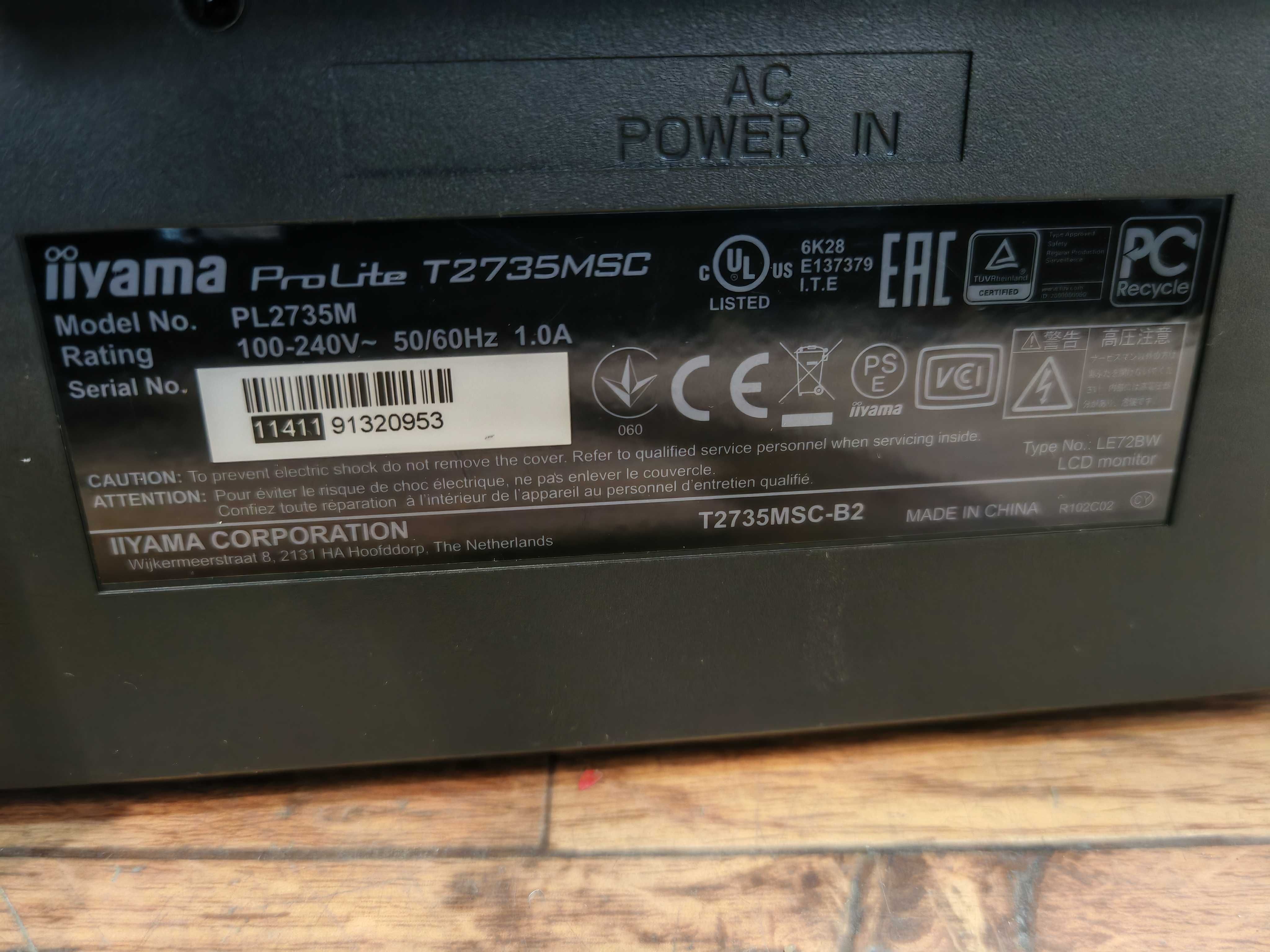 Profesjonalny monitor full HD z dotykiem iiyama T2735MSC 27 cali dotyk