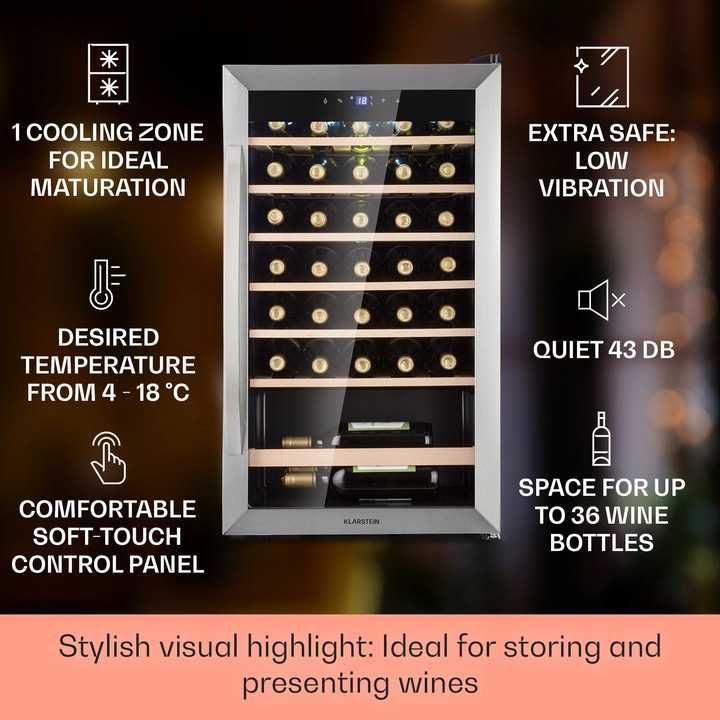 Winiarka Lodówka na Wino Napoje 32 butelki LED 4 do 18°C