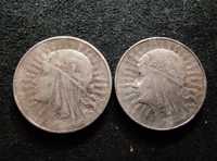 II RP 2 monety srebrne 10 złotych głowa kobiety " Jadwiga "