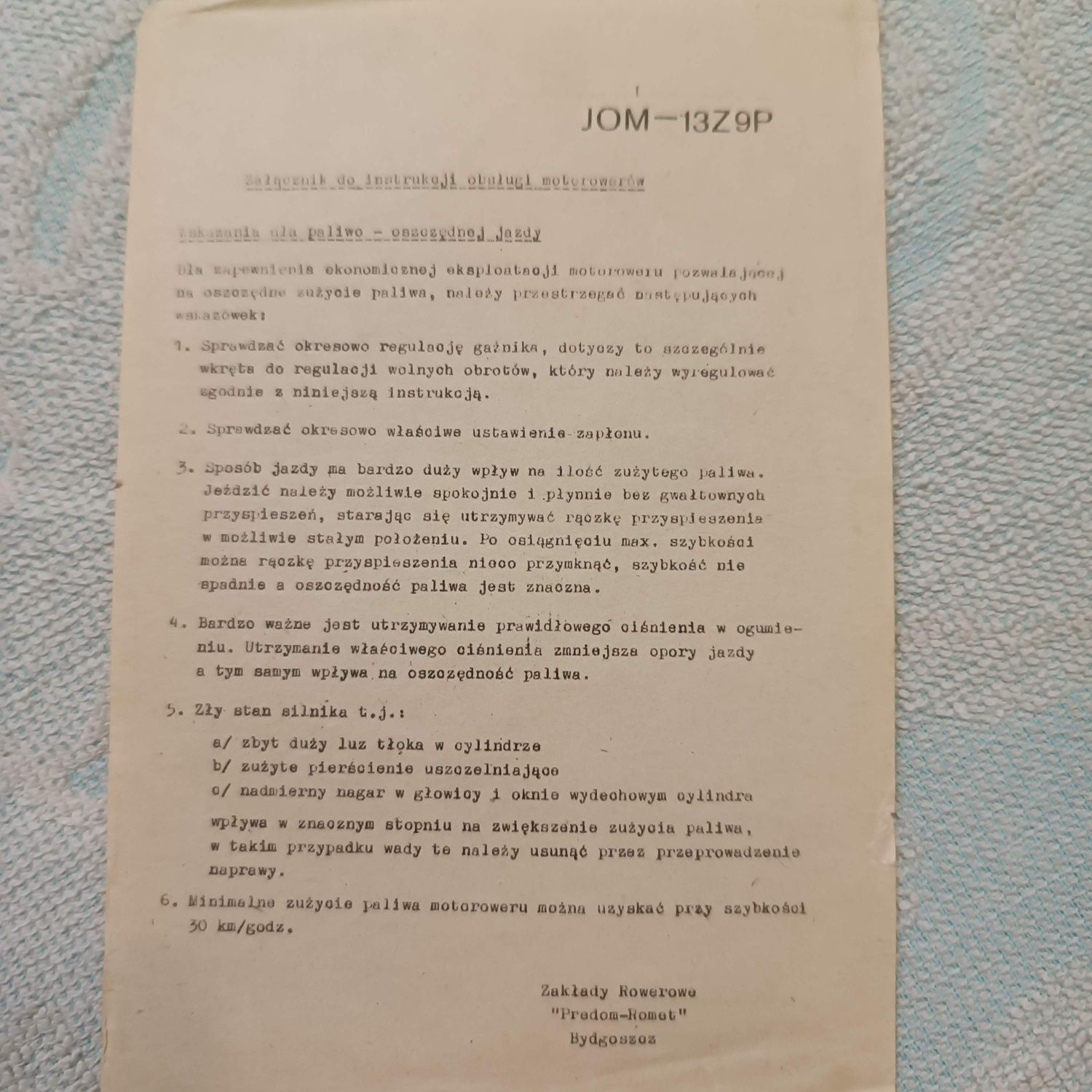 Załącznik do instrukcji obsługi motorowerów JOM-13Z9P Romet Komar