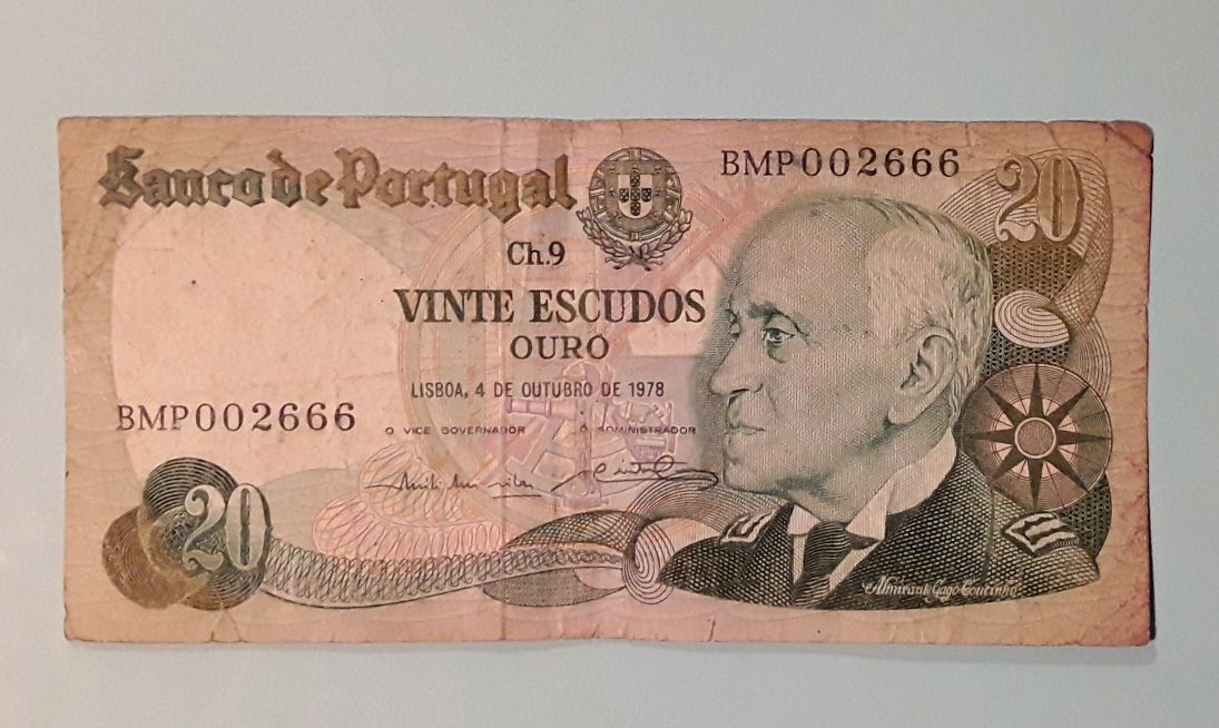 Nota 20 escudos (20$00) 1978, Chapa 9, Banco de Portugal