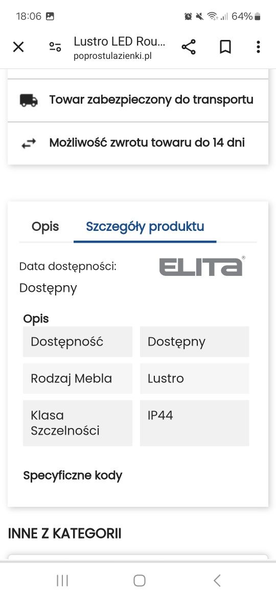 Lustro Led Elita 75cm z podgrzewaną taflą