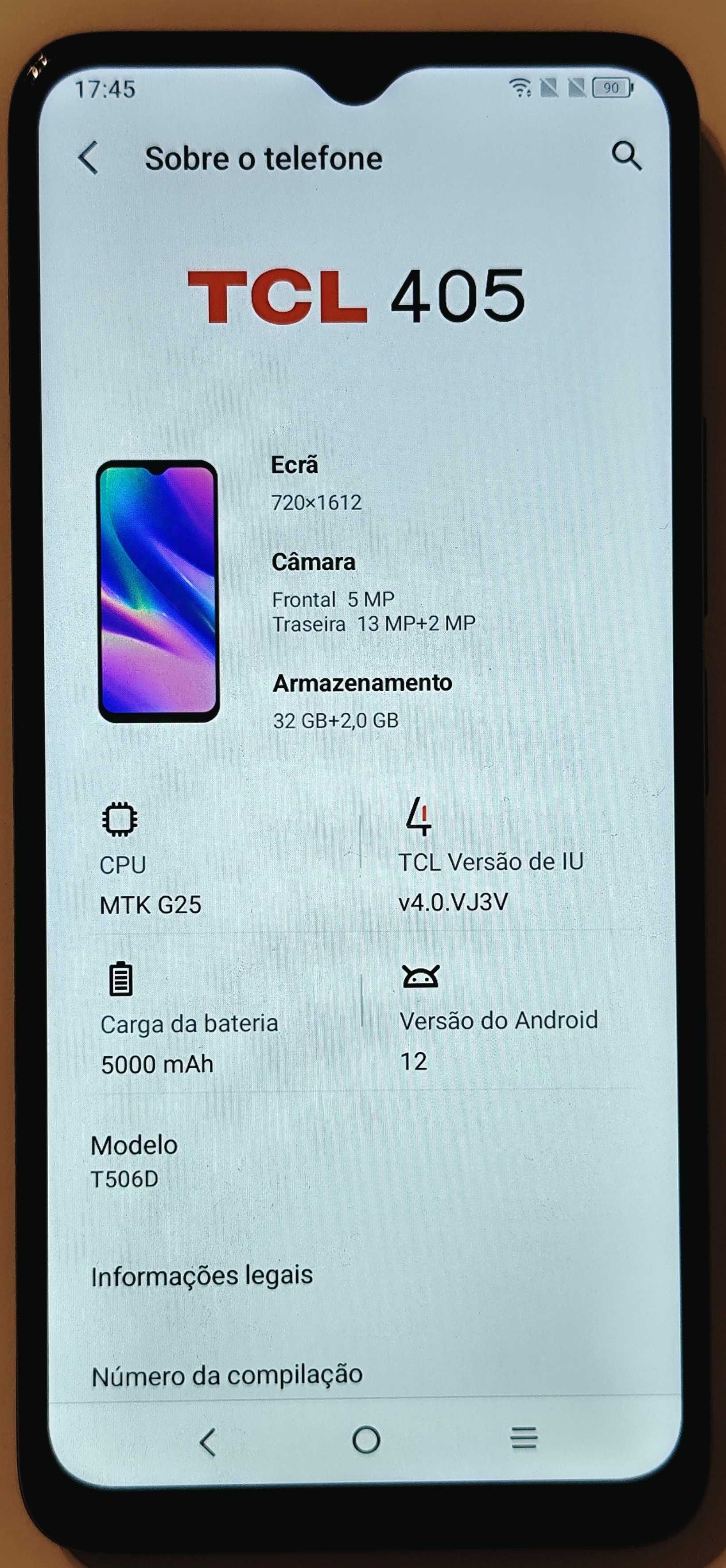 Smartphone TCL 405 T506D (6.6'' - 32 GB - 2 GB - Preto)