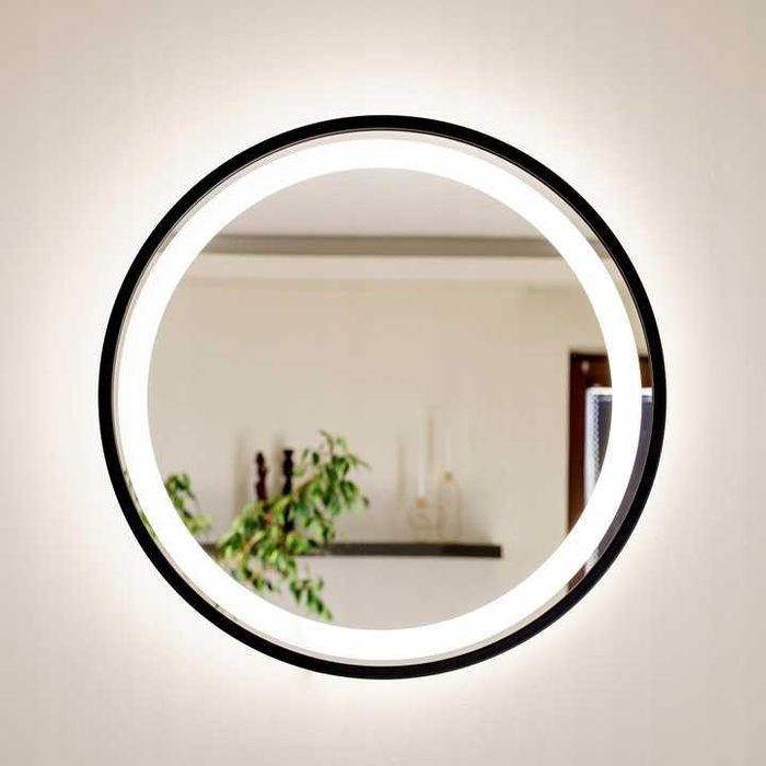 Nowe lustro łazienkowe okrągłe, podświetlane z LED - czarne LOFT 50cm