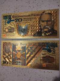 Banknot pozłacany , kolekcjonerski 20 zł Piłsudski KOPIA