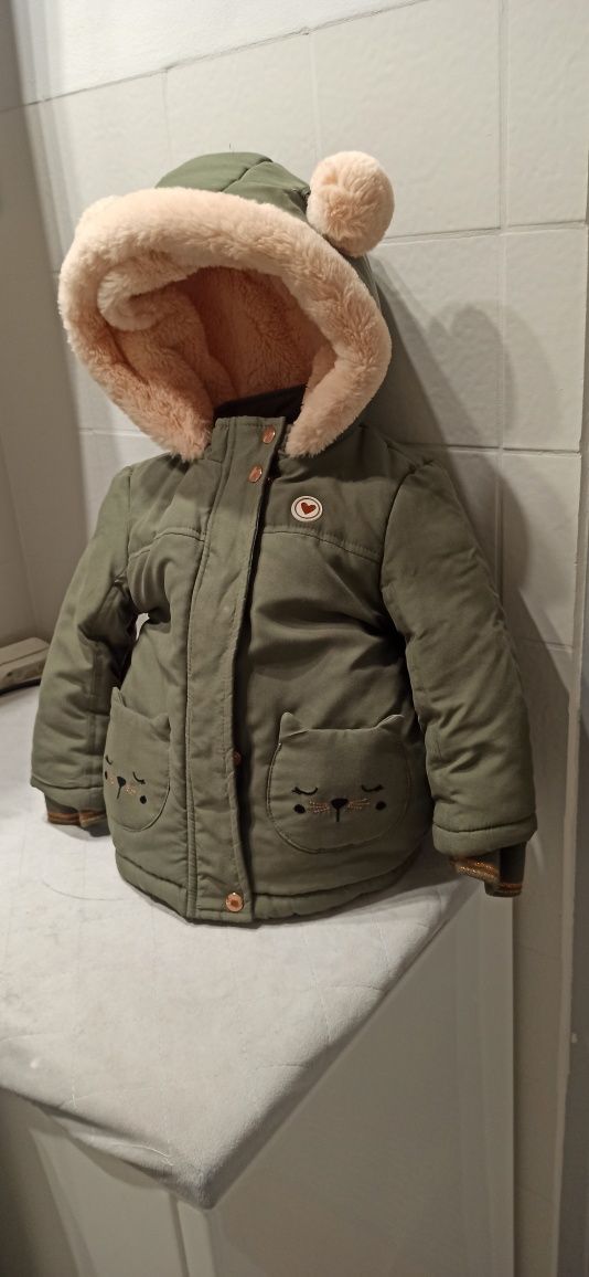 Kurtka dziewczęca zimowa parka futro F&F 86 12-18 m dla dziewczynki