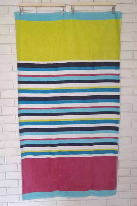 Ręcznik plażowy, na basen, duży, bawełna, w wąskie paski - 160x90 cm
