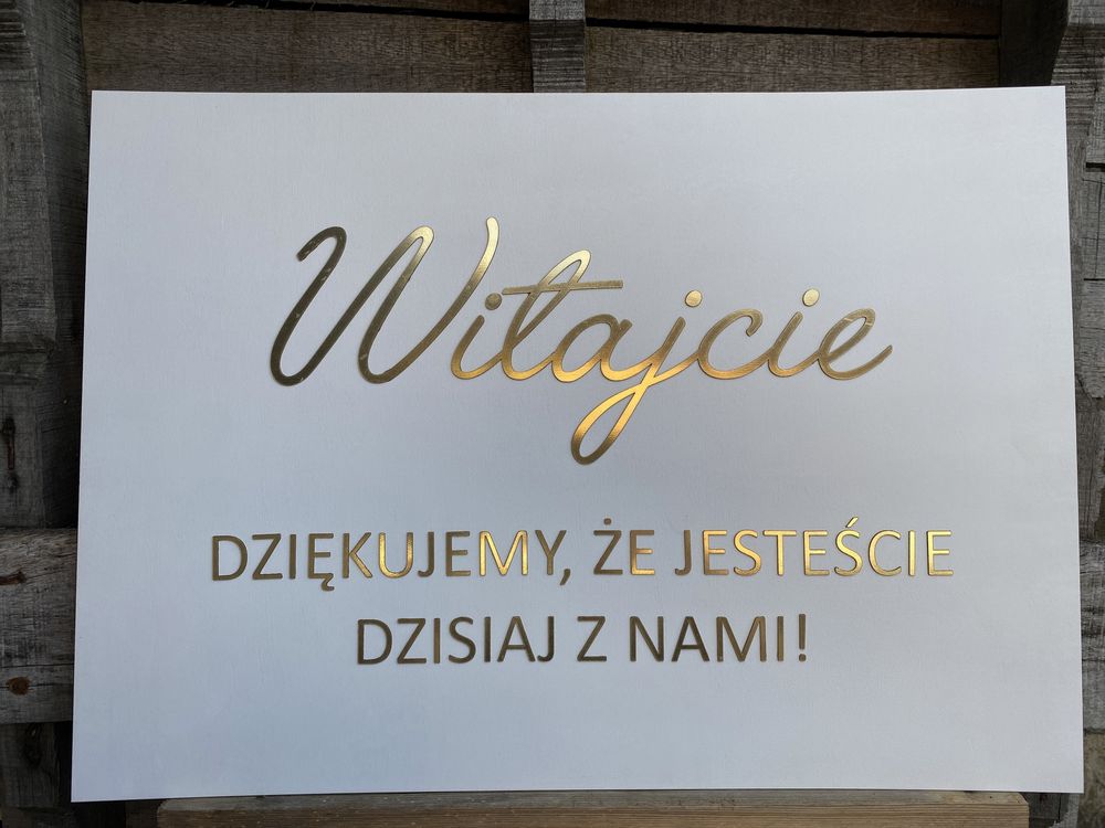 Tablica powitalna glamour złota biała na wesele na ślub lustrzana