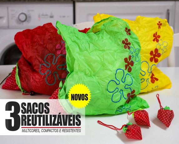 Sacos reutilizaveis – Conjunto de 3 sacos de cores diferentes