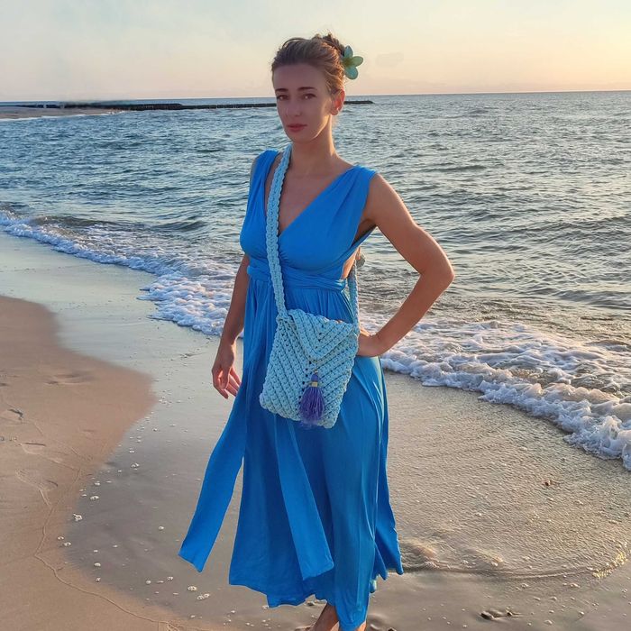 Niebieska torebka listonoszka bawełniana handmade